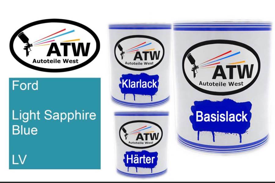 Ford, Light Sapphire Blue, LV: 1L Lackdose + 1L Klarlack + 500ml Härter - Set, von ATW Autoteile West.